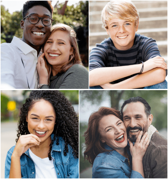 collage of smiling people